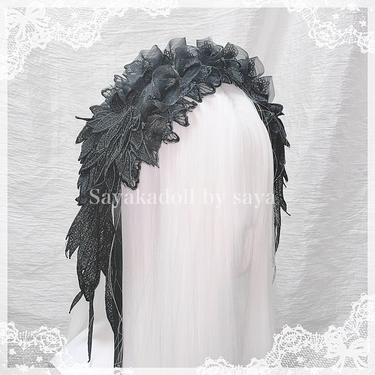 ♡ Gothic feather オーガンジーフリルリボンヘッドドレス green ♡