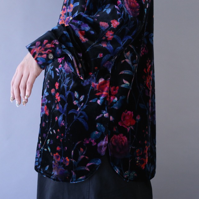 beautiful flower art pattern loose silhouette velours shirt