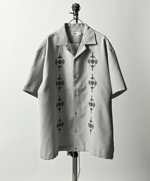 ATELANE tropical embroidery cuban shirt (GRY) 24A-15070
