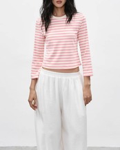 Cropped long sleeve border T-Shirt L0069