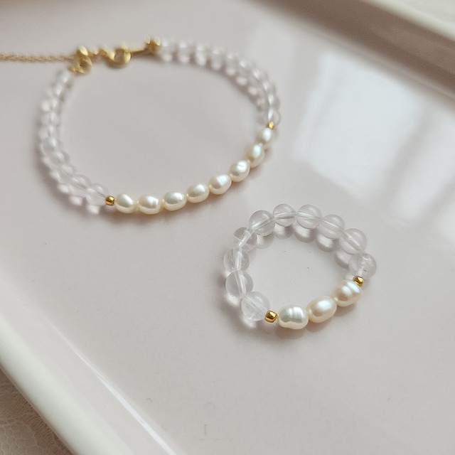 Rose Pearl ring　淡水パールxスターピンククォーツリング