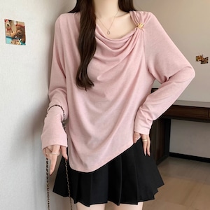 3色／ドレープネックアシメヘムカットソー ・74598