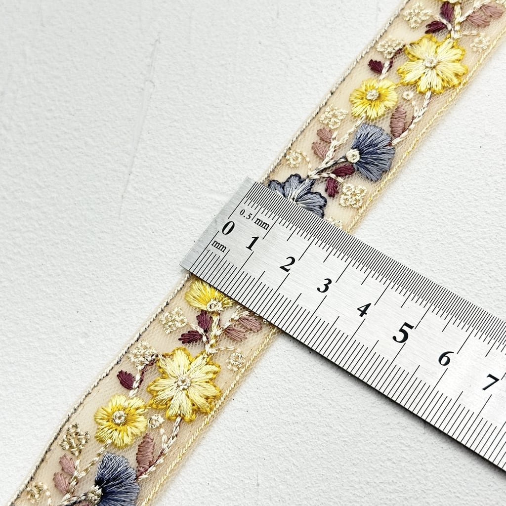 リトルリリアン [イエローブルー］インド刺繍リボン 2070 | インド刺繍