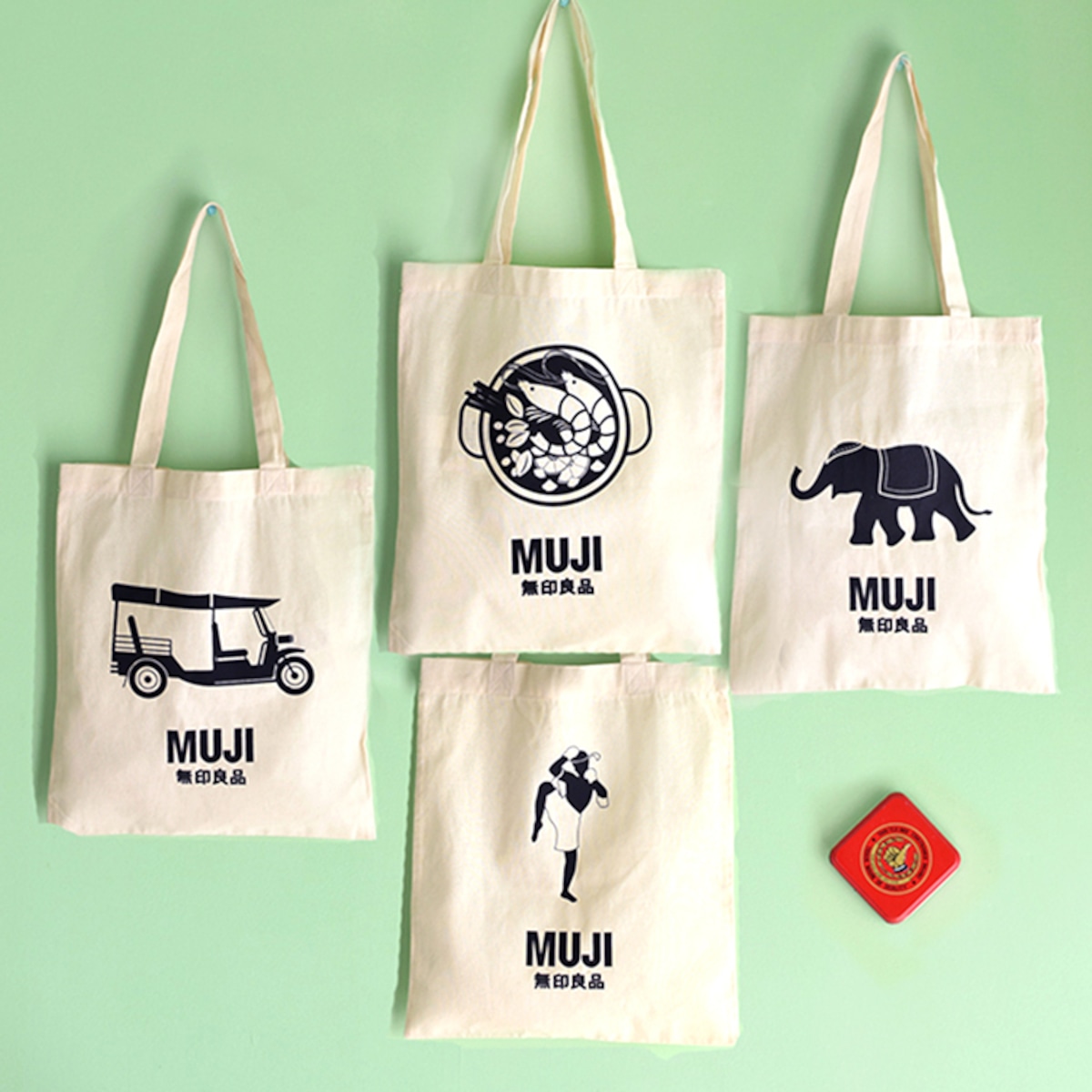 タイ MUJI タイのイラスト エコトートバッグ (薄手） 約34×40 