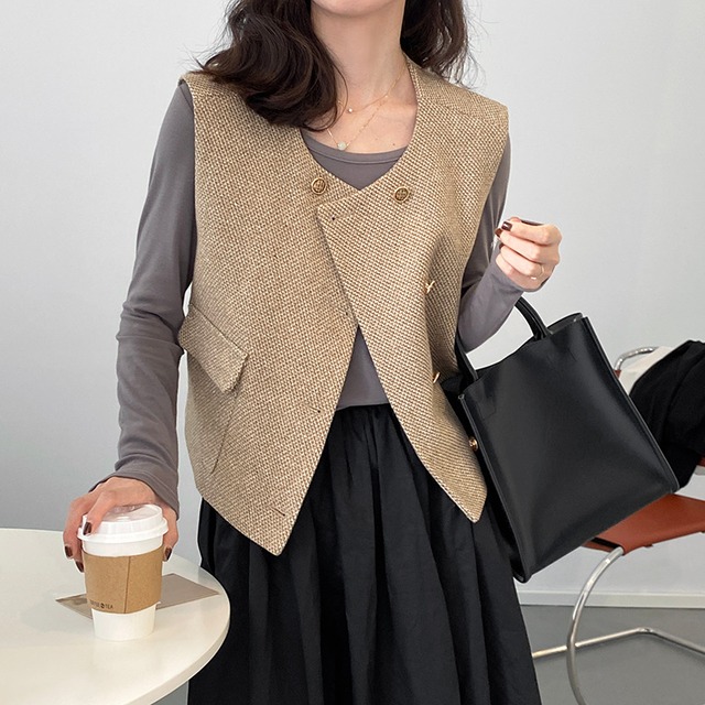 再販〈@mimico37様着用〉ツイードテーラードジレ　N329