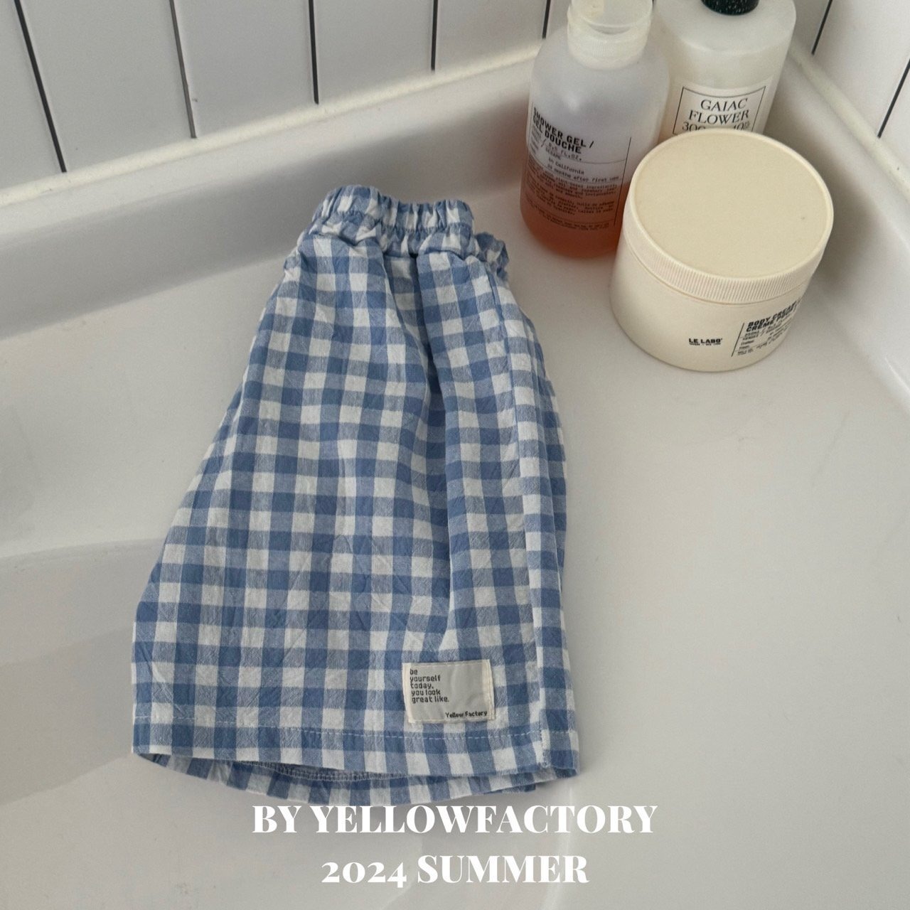 【 yellow factory】ギンガムナチュラルコットンショートパンツ 80〜120cm ブルー 240529 - 8