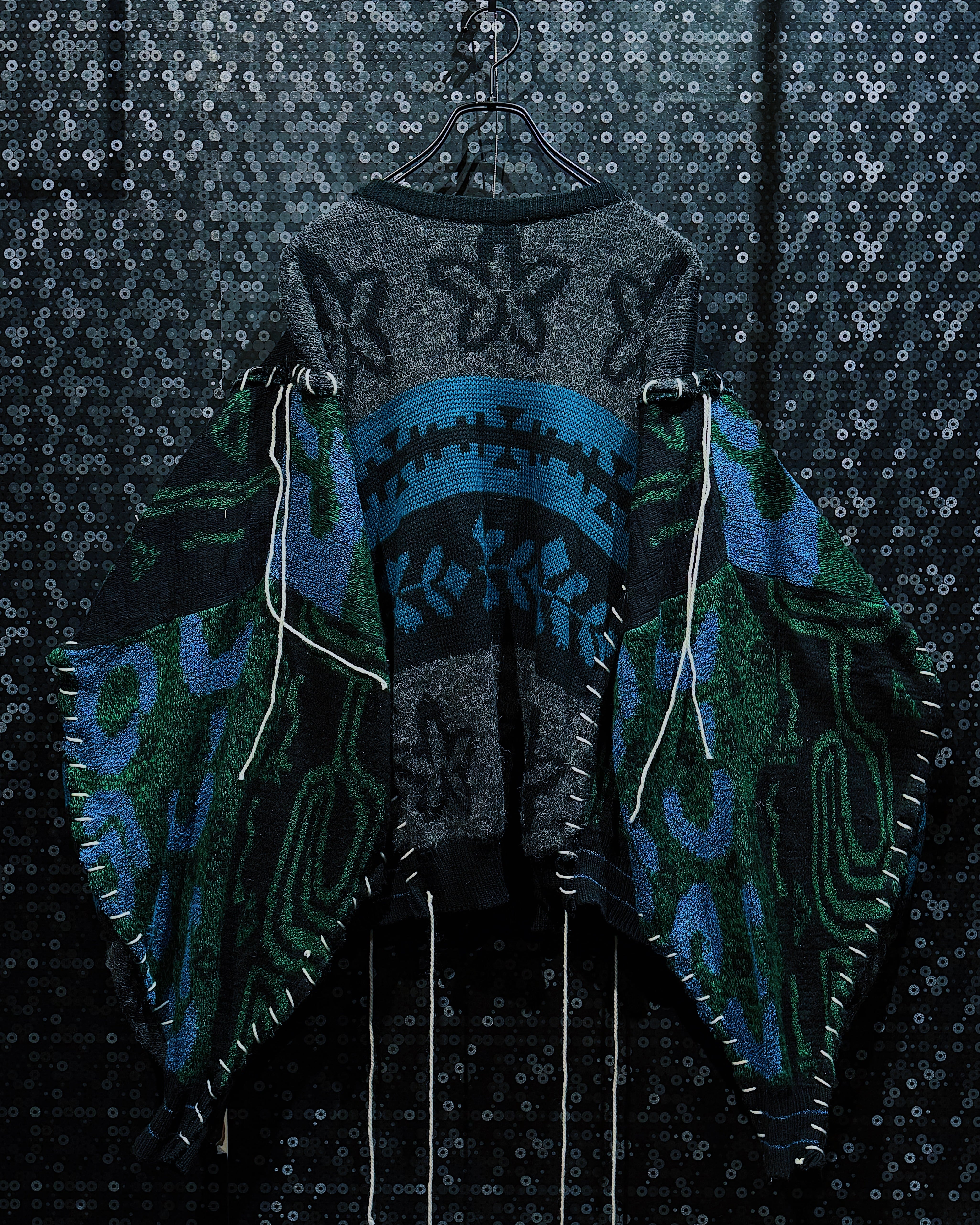 【ÆIEM】“再倖築” vintage Docking Expanded Knit Poncho Structure Sweater