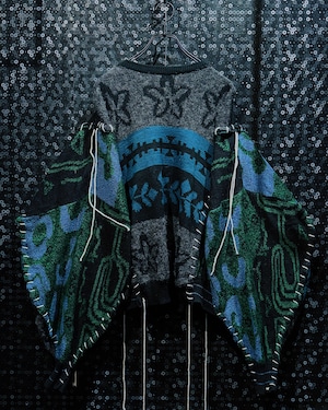 【ÆIEM】“再倖築” vintage Docking Expanded Knit Poncho Structure Sweater