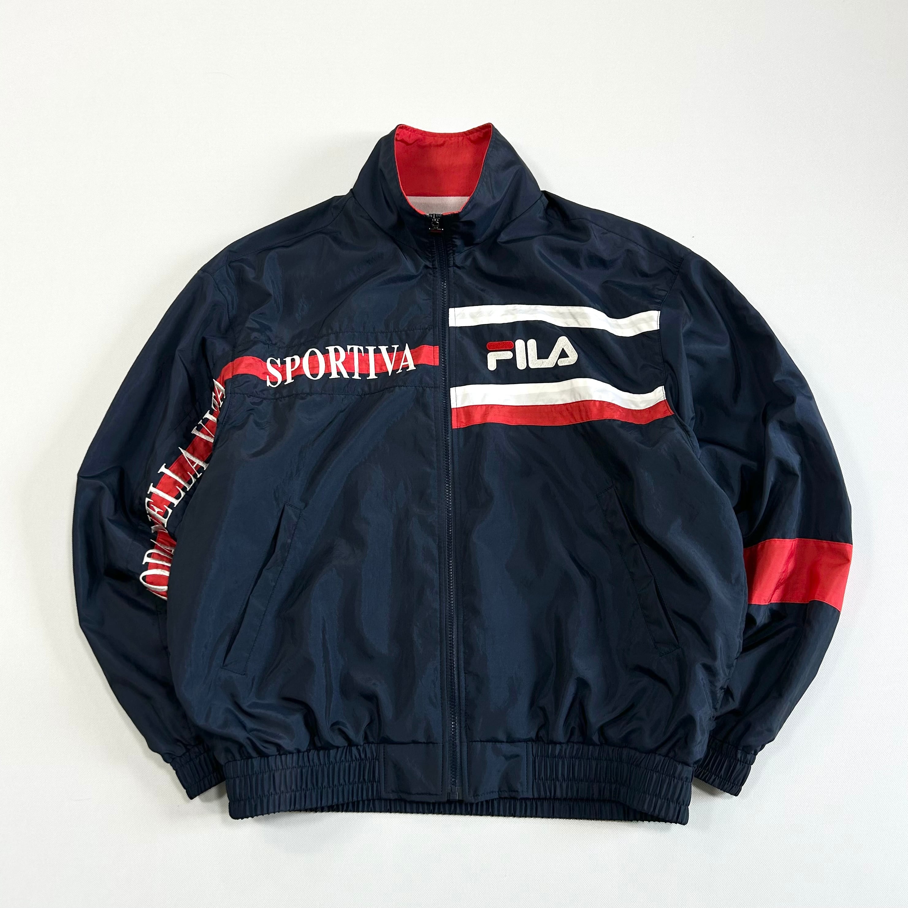 90s FILA/フィラ ジップアップナイロンジャケット メンズ L ネイビー