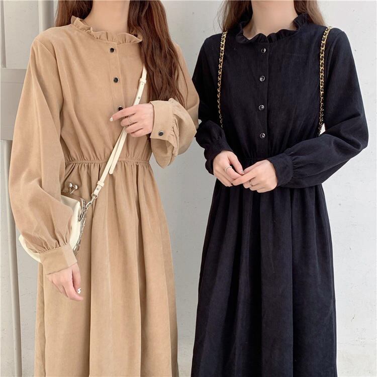【新作】【送料無料】 秋服 2023 新スタイルレトロコールドスタイルミッドレングスウエストカット長袖ドレス女性のスカート 0251453937745