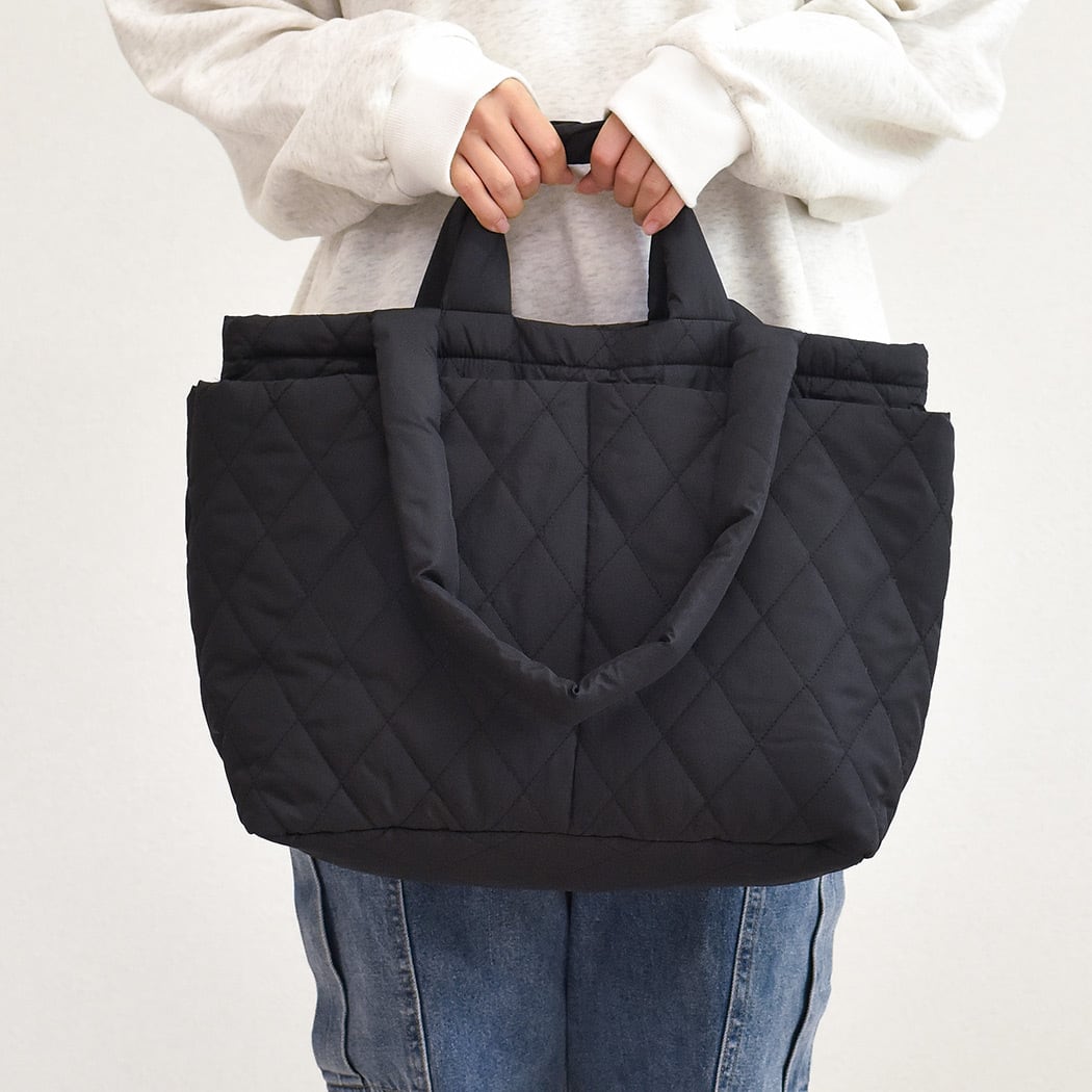 ゆるっと抜け感バッグ／キルティング ブラック メール便】2WayA4キルティングトートバッグ／bag302 | DAY CLOSET