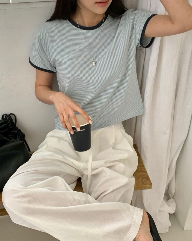 ボーダー配色クロップドTシャツ