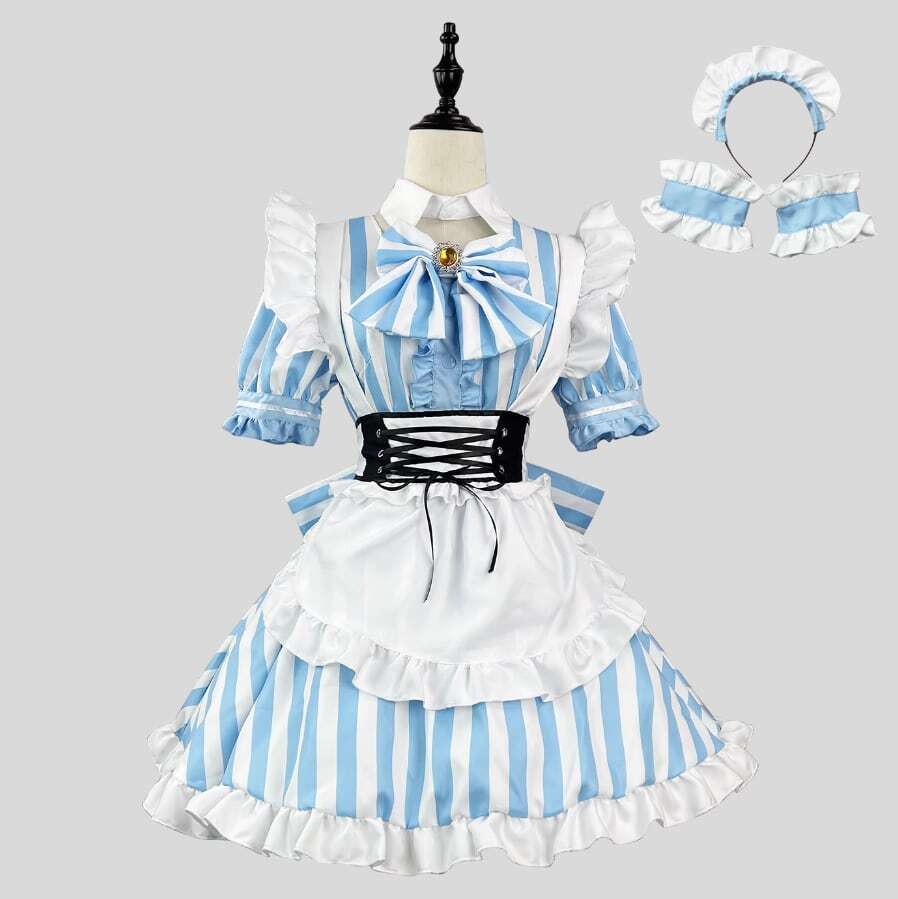コスプレ♡ストライプ柄メイド服セット kos44☆ | パステルキャンディ
