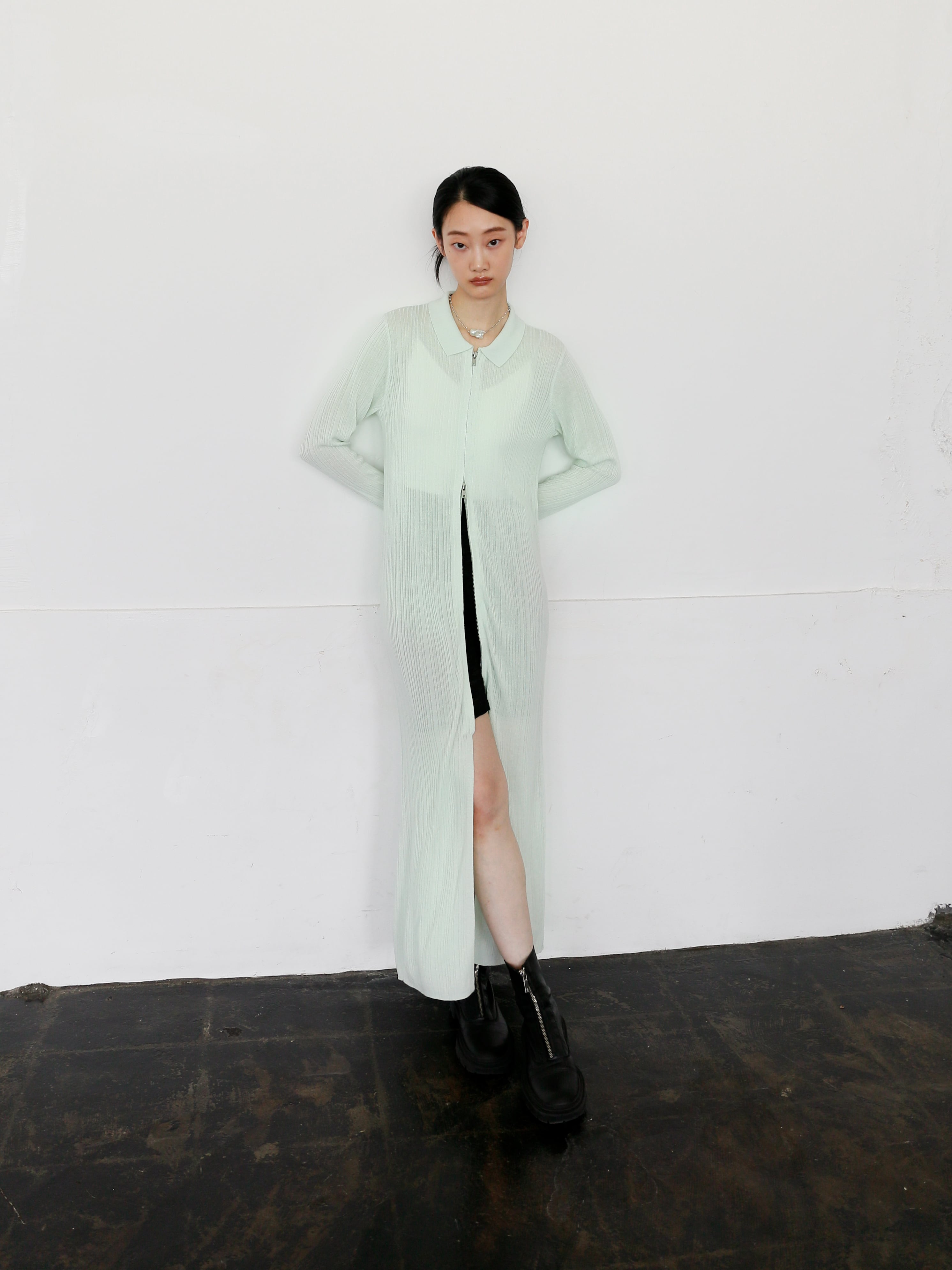 zip up long knit cardigan | Katrin TOKYO