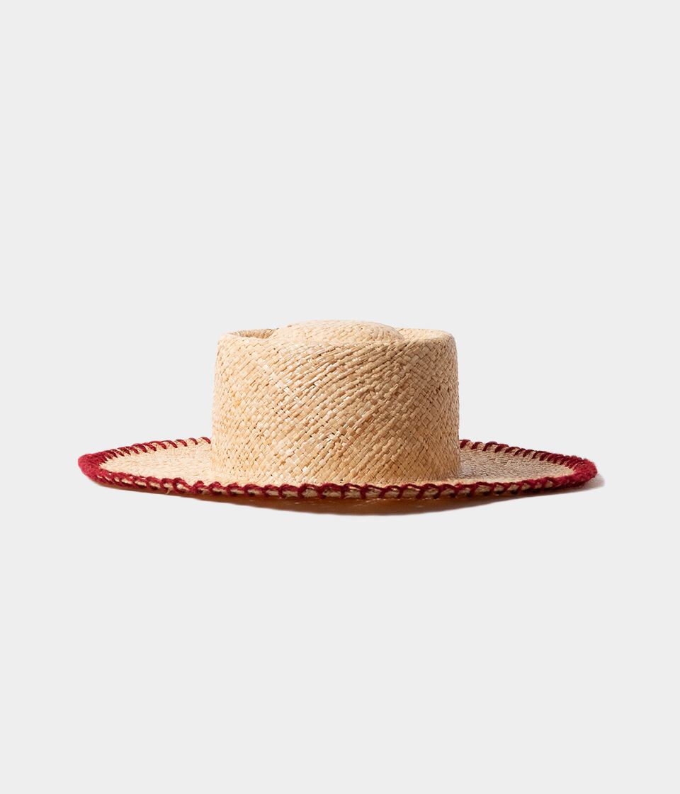 EX.PORK PIE HAT -RAFFIA BRANKET STITCH- BORDEAUX
