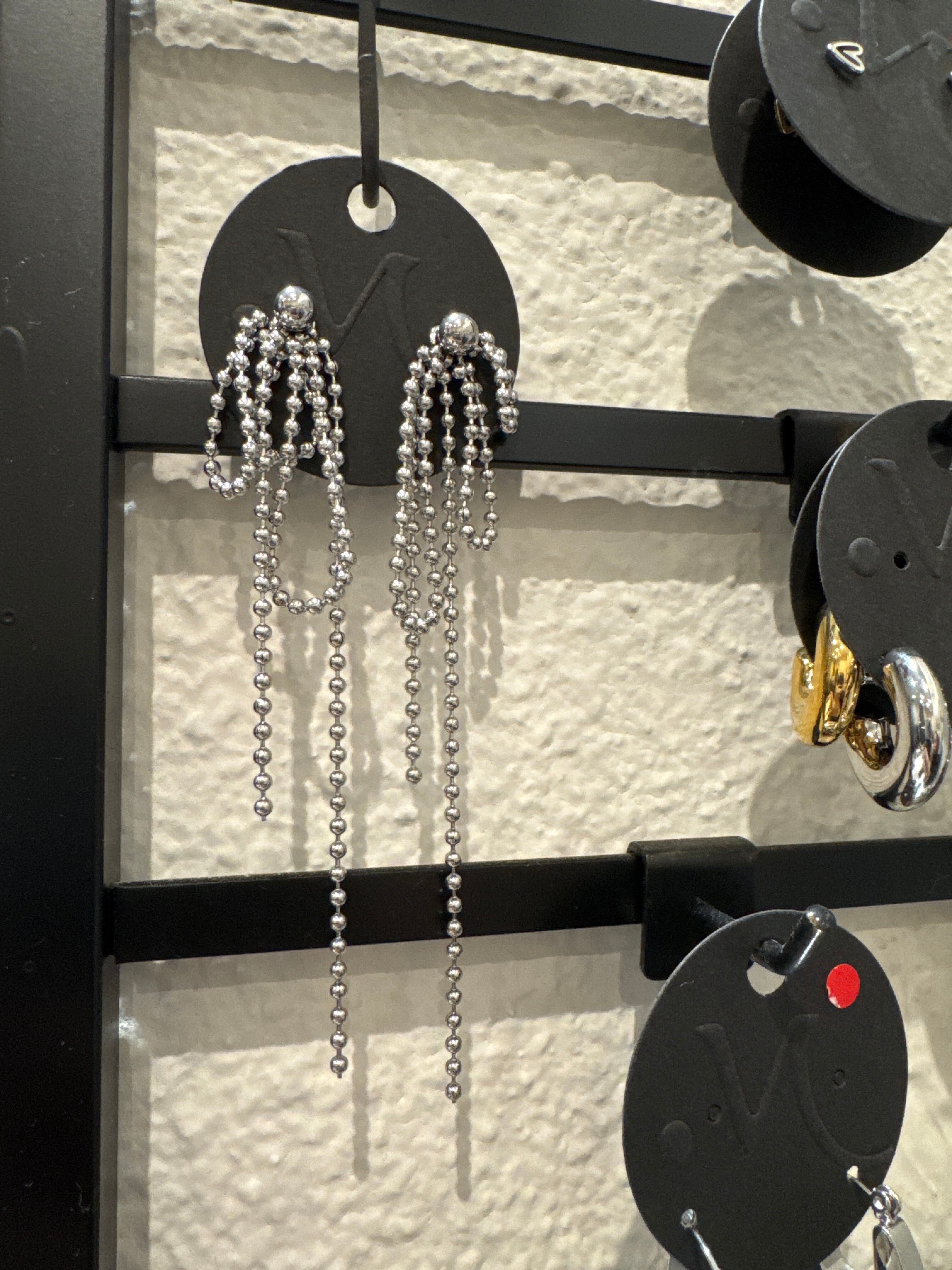 【SELECT】ステンレス ボールチェーンリボンロングピアス】