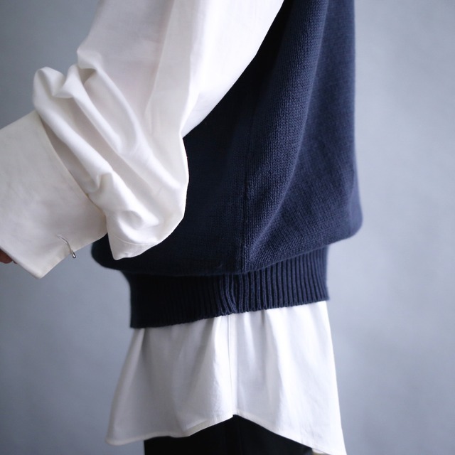 rib double line design loose knit vest