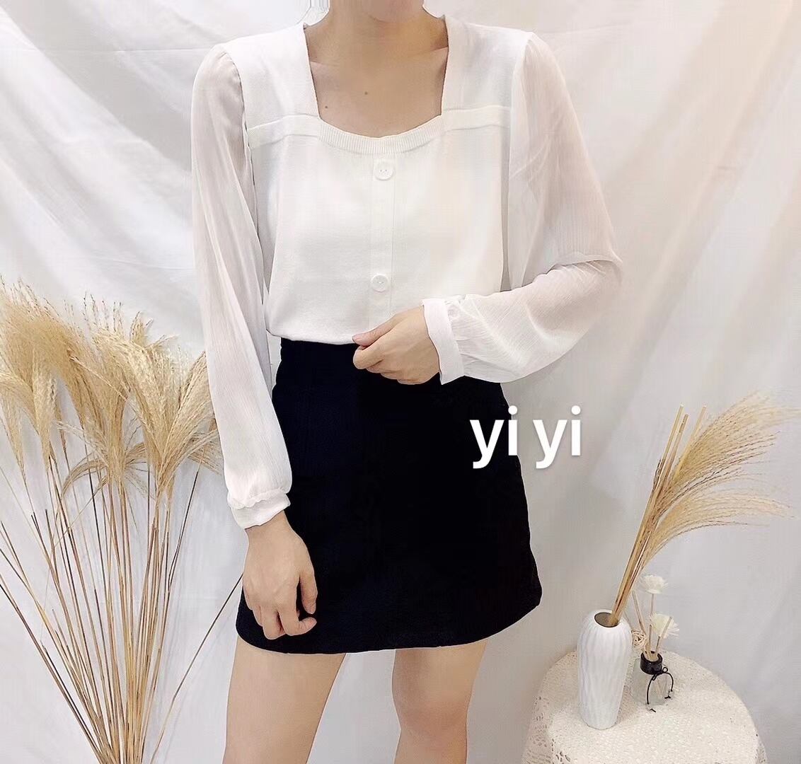 スクエアネック　シフォン切り替えニット　AJ111-546