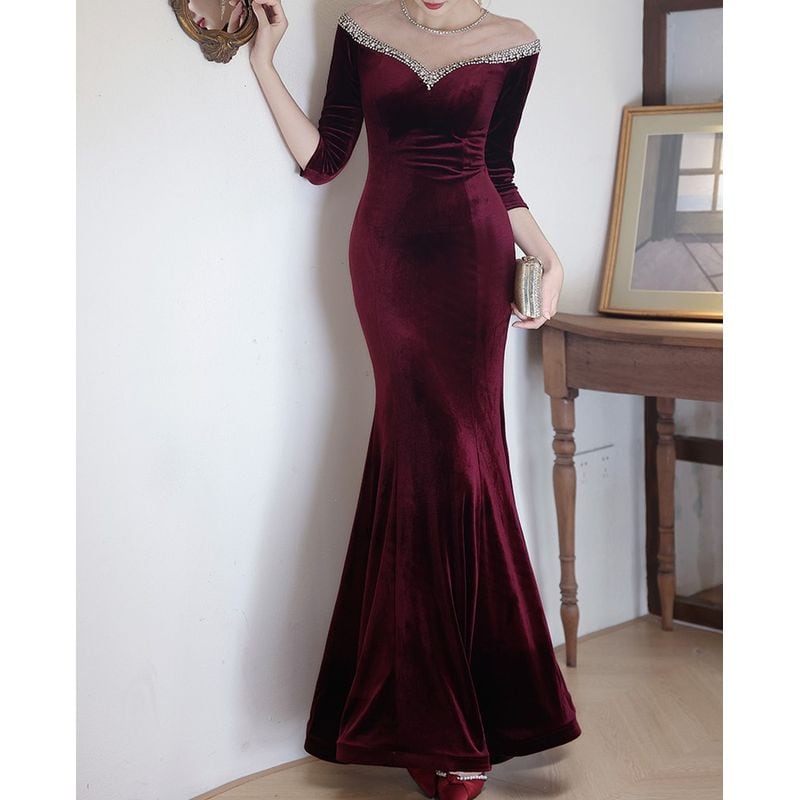 ビジューオフショルダーマーメイドドレス D1746