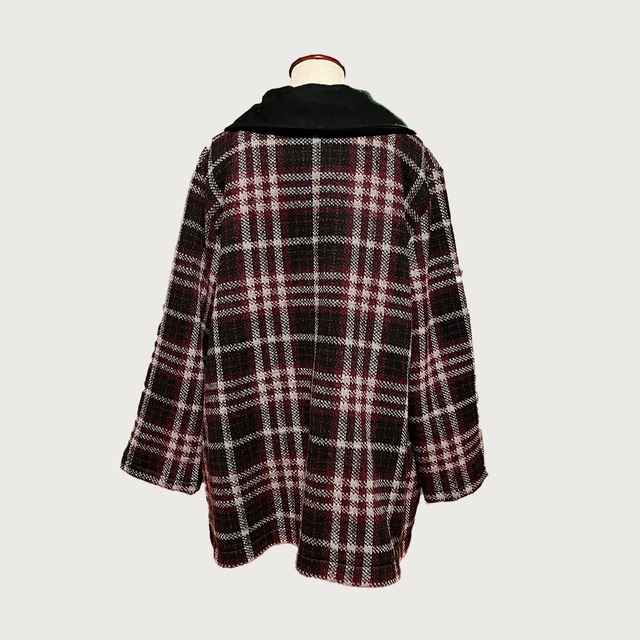 ビッグカラー レトロ調 ハーフコート｜赤チェック｜画像4