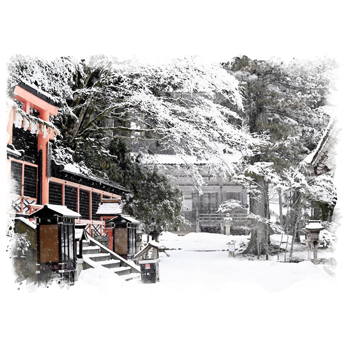 絵画 日本 和歌山県 高野山の風景 インテリアアート額付き 水彩画