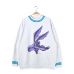 90s ワーナーブラザーズ ワイリーコヨーテ USA製 ヴィンテージスウェット 厚手 ラインリブ 霜降りグレー ルーニーテューンズ メンズXL 古着 @CF0888