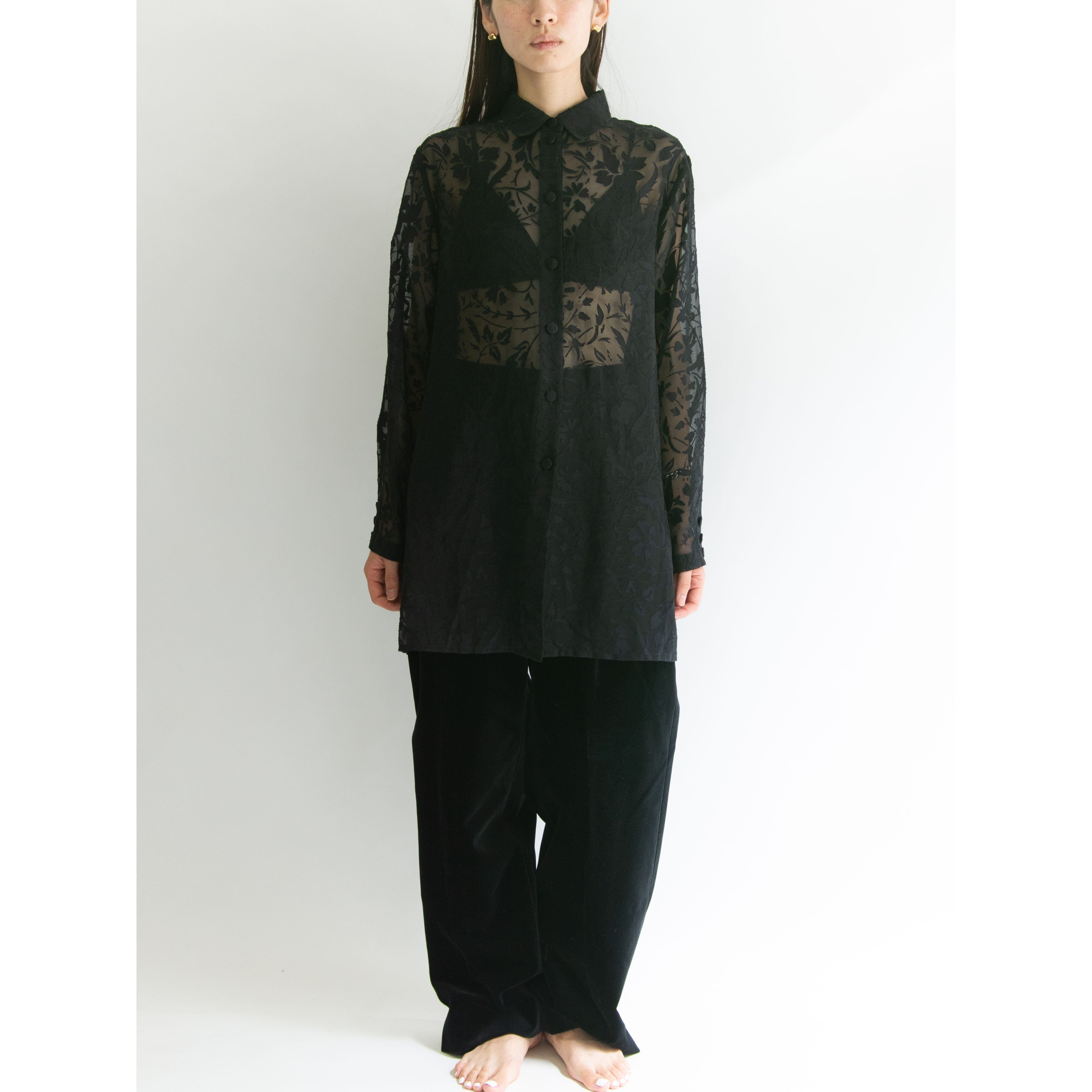 【Made in France】Botanical pattern see-through blouse(フランス製 ボタニカル シースルーブラウス シャツ)10b