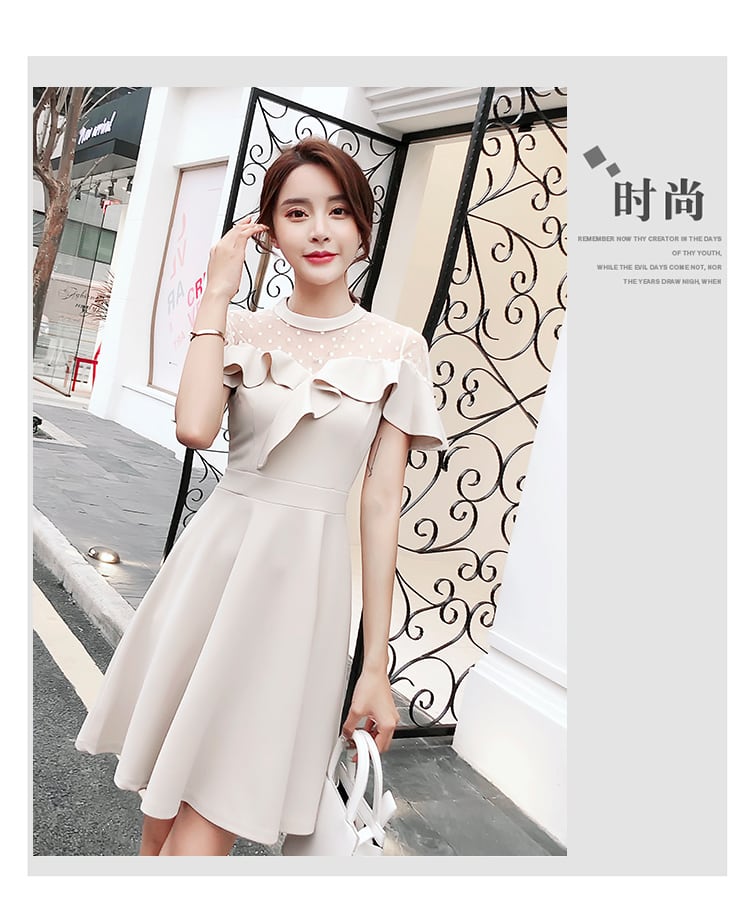 NY&Company フリル袖 ホワイト ワンピース S 膝丈 白 格安（肩出し 