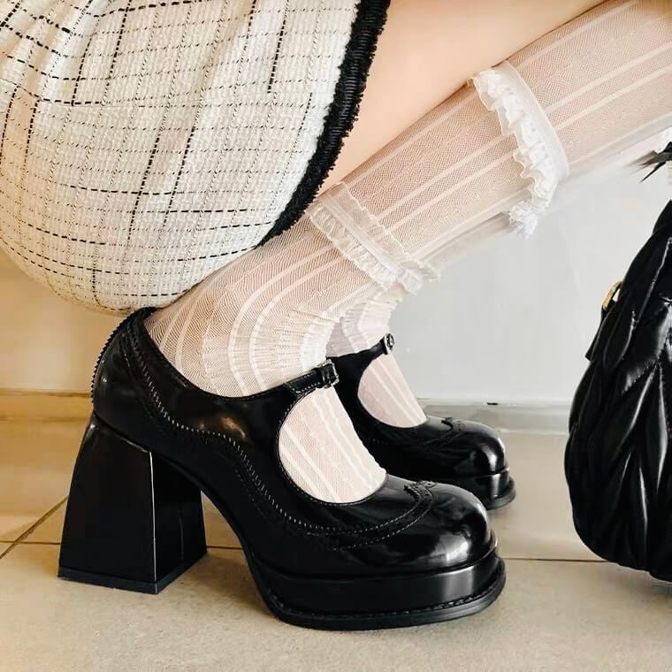 アンティークローファー風パンプス10cm全2色 | 厚底シューズ