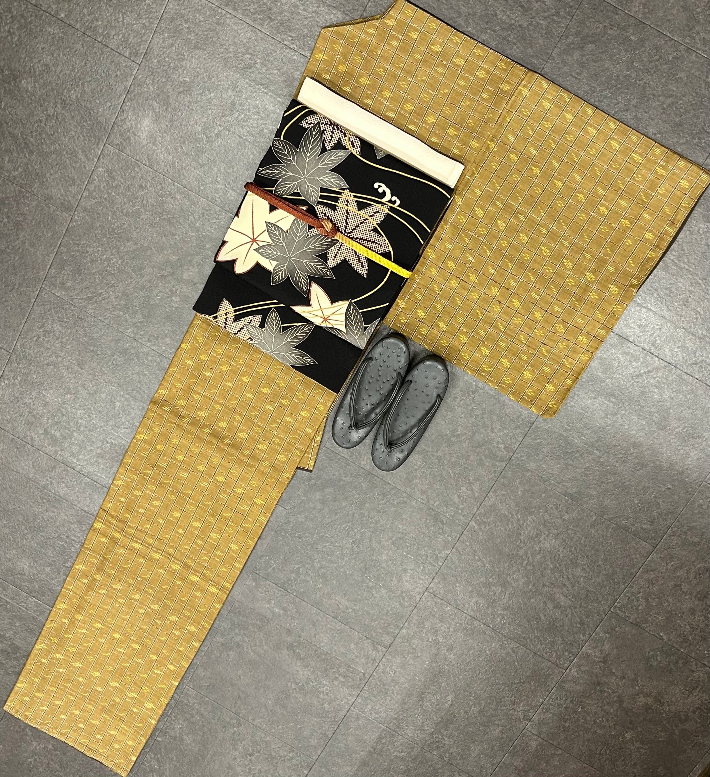 値引きしました。染め名古屋帯 草花 縞 六通柄 あかるく 九寸帯 長