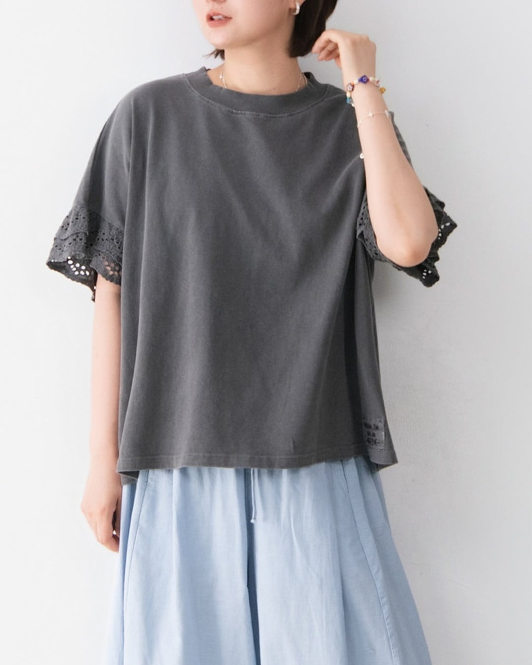 オーバーサイズ レース装飾 Tシャツ T0003
