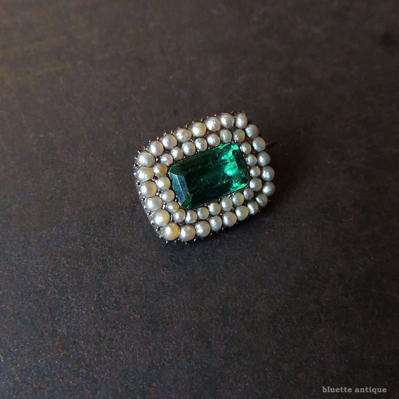 アンティークジュエリー ジョージアン 真珠 レクタングル レースピン ブローチ(ソーティングメモ付)