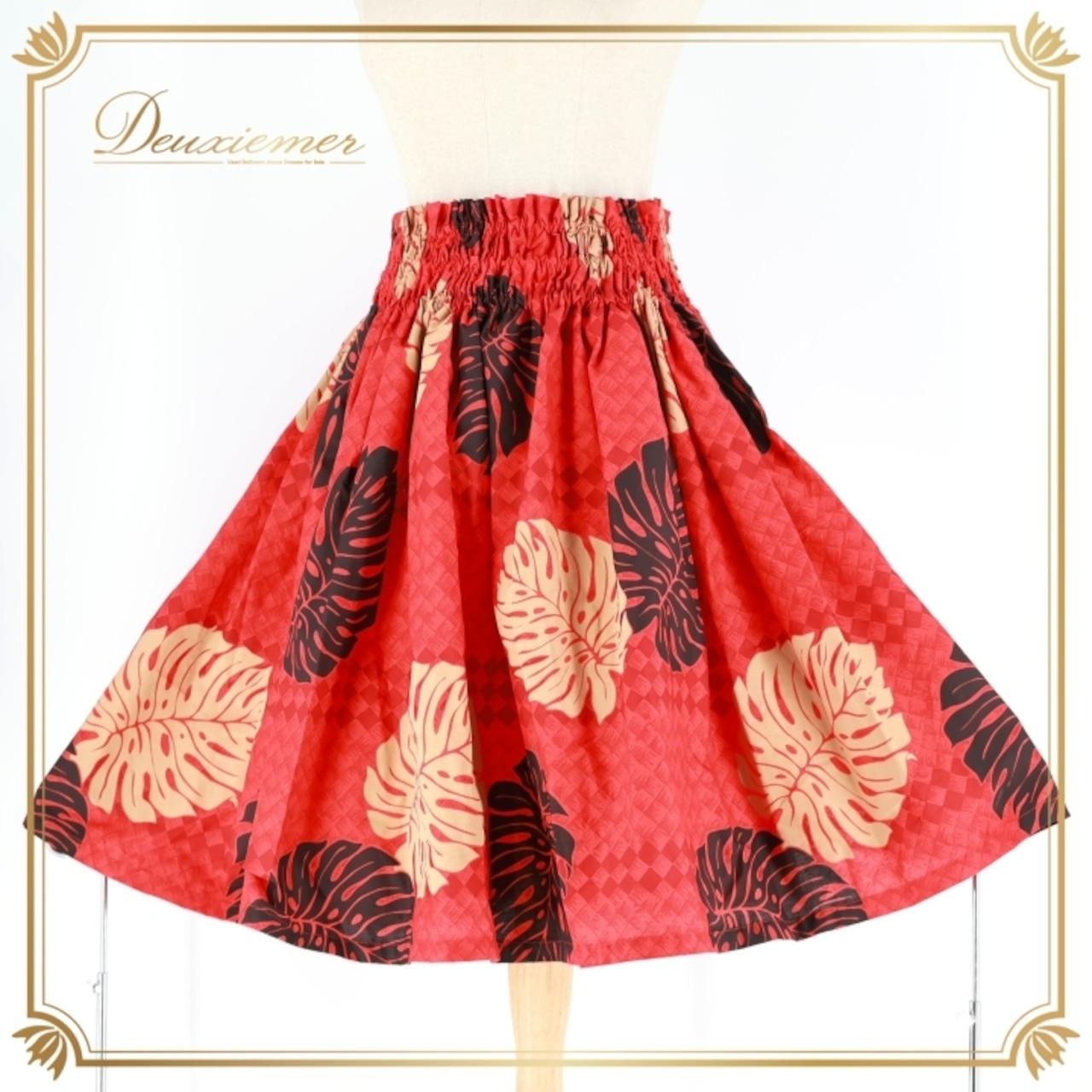 フラダンス 衣装 パウスカート レッド系 モンステラ柄 ハワイアンプリント アロハ フラ ダンス レッスン 練習 ハワイアン 鮮やか 華やか かわいい おしゃれ 上品 大人っぽい ブラック系 ベージュ系 赤 黒 植物柄 シングル スカート フェス トロピカル 薄手 フレアスカート スタイル 美しい カジュアル 海 リゾート