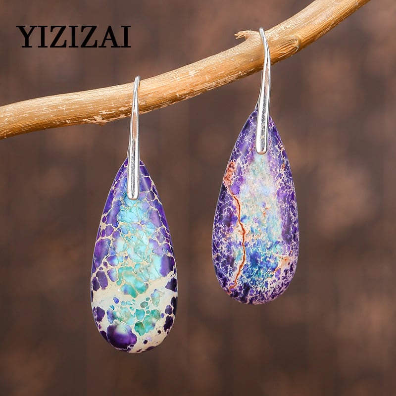 YIZIZAI 高級カラフルなティアドロップイヤリング絶妙な自然治癒宝石石