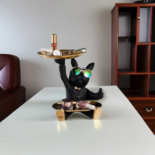 置物　犬　犬の像　ブルドック　いぬ　彫刻　トレイ　ホーム　玄関　リビング　テーブルデコレーション　飾り　装飾品　かわいい　黒　ブラック　クリスマスプレゼント　誕生日　ギフト