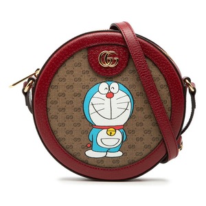 グッチ × ドラえもん ミニGGスプリーム ショルダーバッグ 625216 ブラウン レッド PVC レザー レディース GUCCI 【中古】