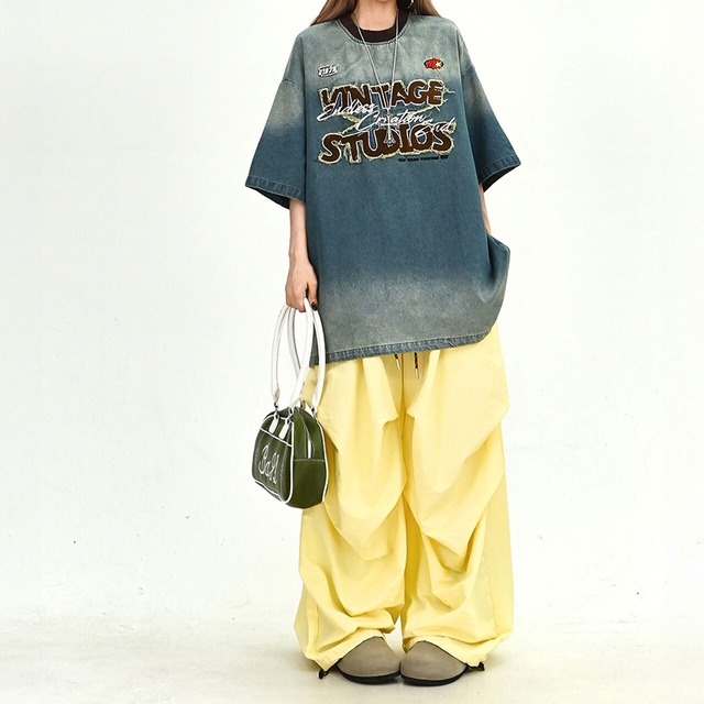 グラデーションウォッシュドデニムライクルーズTシャツ 1col   R02193