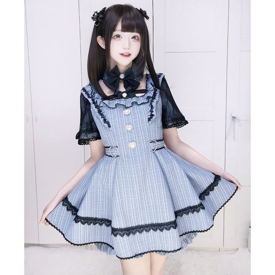 地雷、サブカル系服 まとめ売り サブカル地雷系 セットアップ チェック柄 フリル ハート | サブカル系