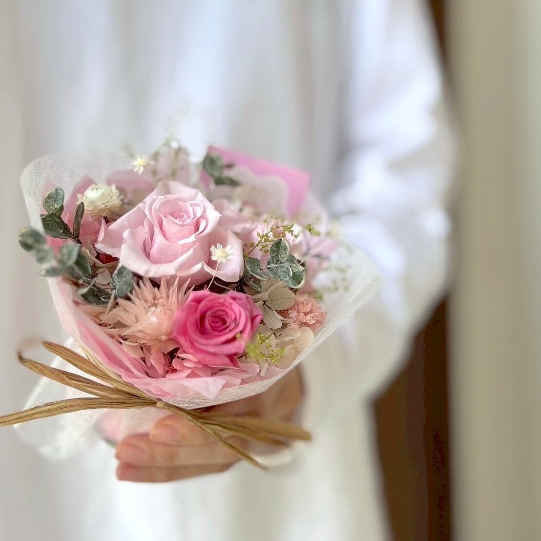 置くだけブーケ風アレンジメント（pink×white） プリザーブドフラワー