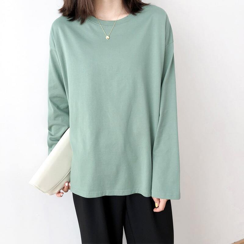 即納 綿100 ドロップショルダー ロングtシャツ 長袖 ロンｔ T 01 She S Closet