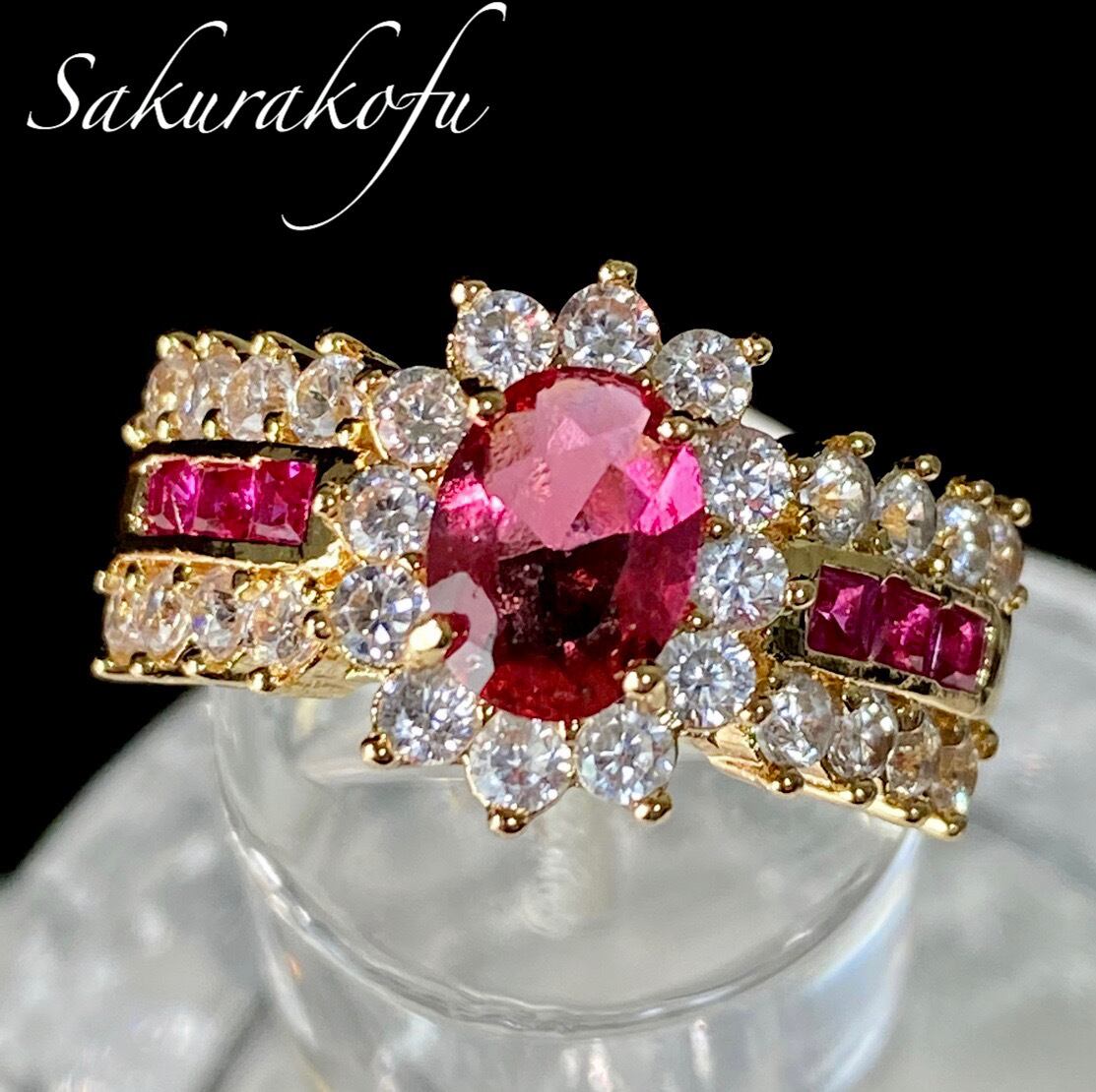 D036 ルビー キュービックジルコニア クラシカルデザインリング レディース 指輪