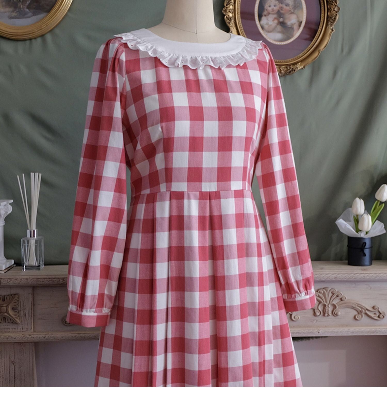 ワンピース ピンク 水色 チェック ギンガムチェック ワンピース