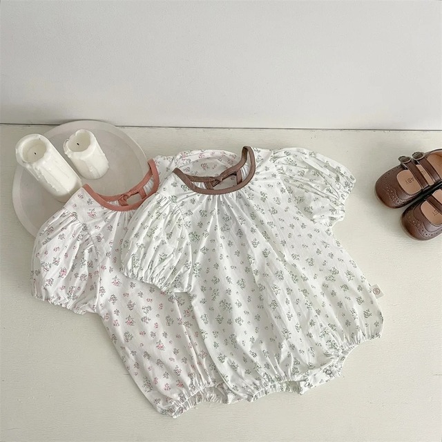 piping back ribbon rompers ｜ ロンパース  パイピング リボン 女の子 男の子 新生児