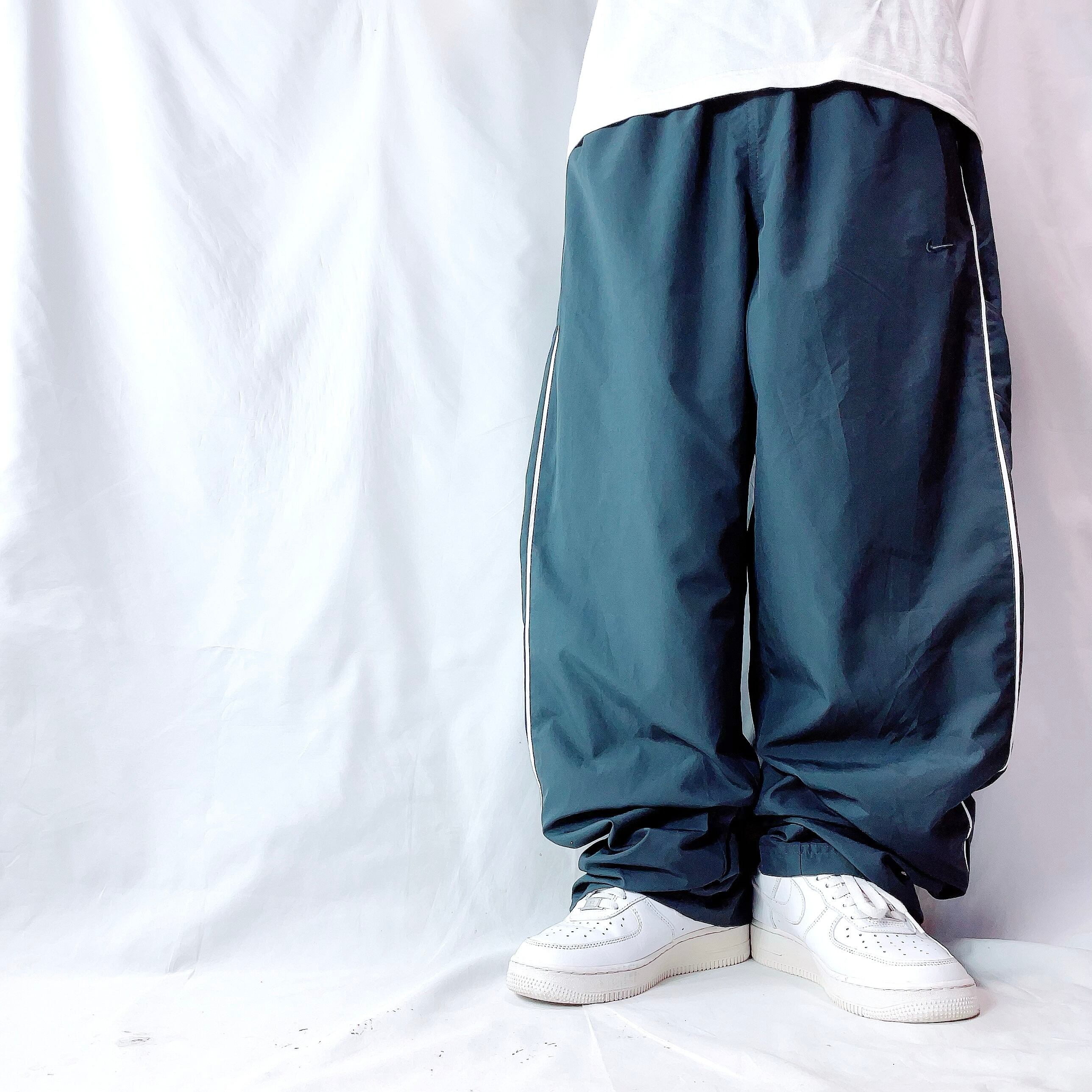 美品✨ NIKE 極太 バギー ナイロンパンツ 極太 バギー NIKE ナイキ トラックパンツ 2ライン ブラック メンズ XL