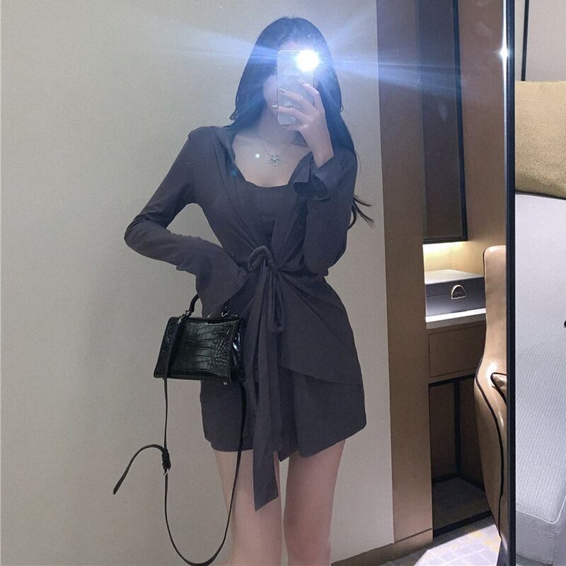 フード付きアイスシルクニットスモールカーディガンジャケットレディース初秋薄手長袖ミドル丈サンプロテクショントップ2020new ブラックストロベリース15410348012