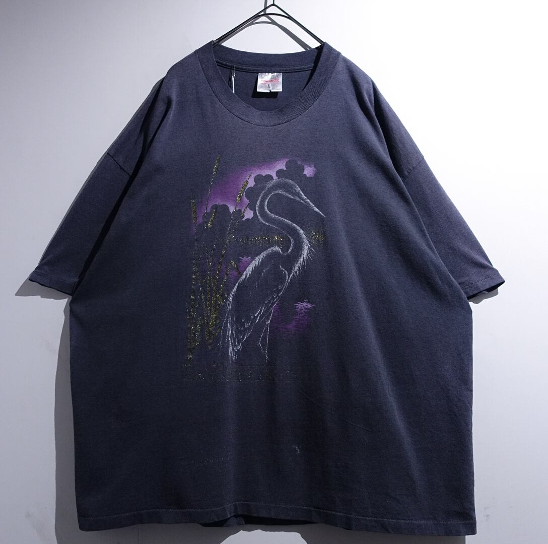 90s “ONEITA” Fade Black Swan Print Animal T-Shirt