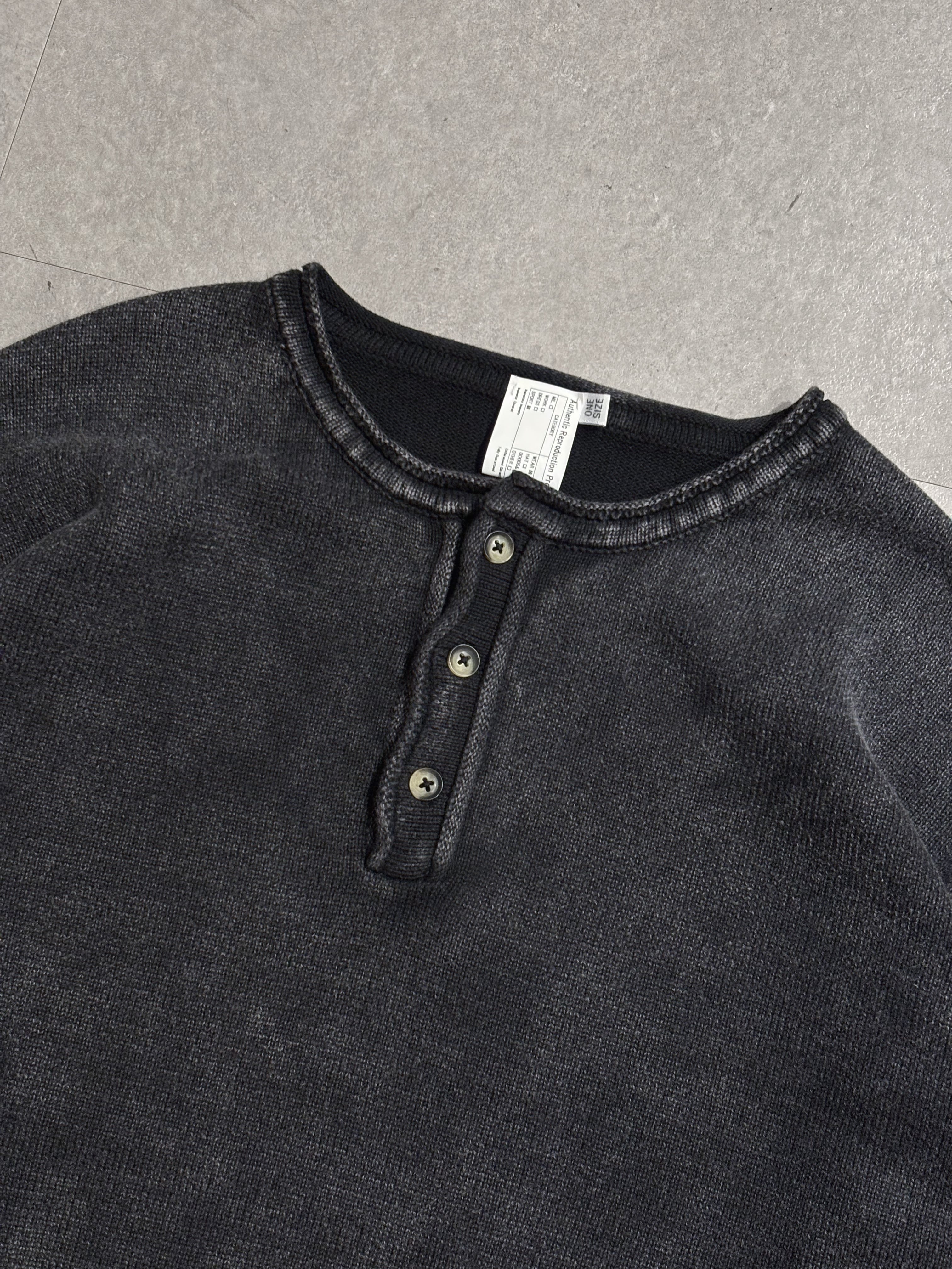 A.R.P®︎ Cotton Mineral Washed Henry Neck Knitsew Fade Black