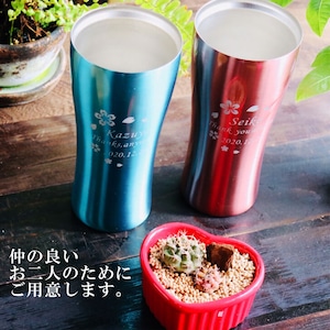 名入れ 真空ステンレス タンブラー ペアセット 420ml 桜模様 ホワイトBOX仕様 名入れギフト 記念日 父の日 母の日 名入れ 誕生日 プレゼント 結婚記念日 金婚式 銀婚式 送料無料