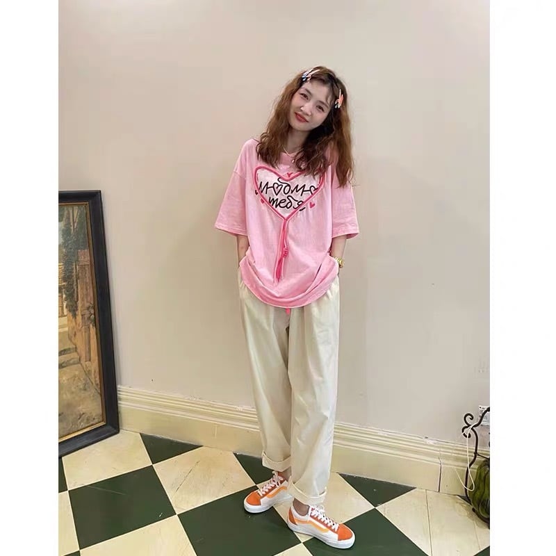 Tシャツ ピンク ハート 可愛い ガーリー 姫 Tシャツ ラインストーン