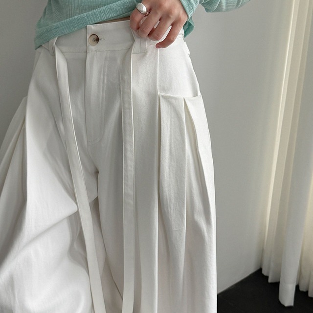 belted pleated casual pants　J00525